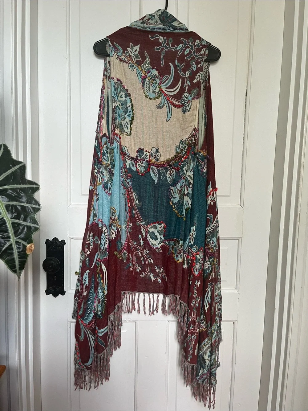 Raj Multicolor Floral Fringe Vest - Burgundy, Teal, Cream